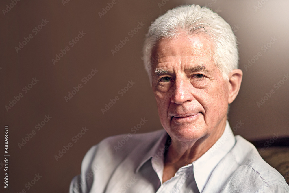 Portrait, senior or old man in home to relax with wellness or confidence on living room chair. Apartment, proud or elderly male person resting with peace or comfort in retirement, lounge or house Portrait, senior or old man in home to relax with wellness or confidence on living room chair. Apartment, proud or elderly male person resting with peace or comfort in retirement, lounge or house