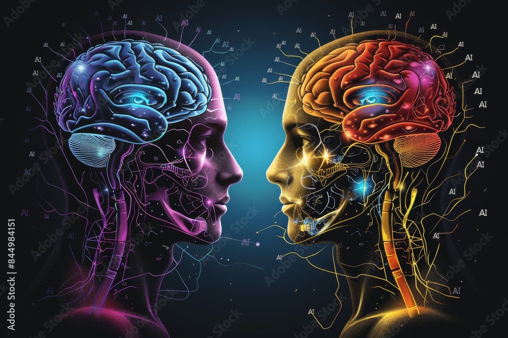 Artistic AI brain illustration with neural connections, representing advanced technology and artificial intelligence Artistic AI brain illustration with neural connections, representing advanced technology and artificial intelligence
