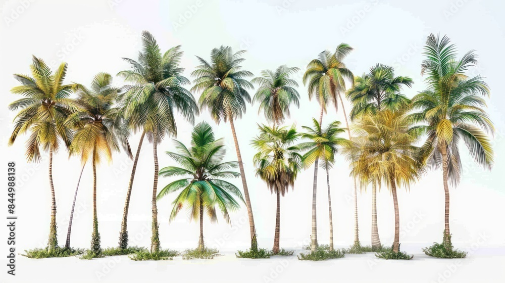 Tropical Palms and Coconuts for Architectural Design and Decoration on White Background Tropical Palms and Coconuts for Architectural Design and Decoration on White Background