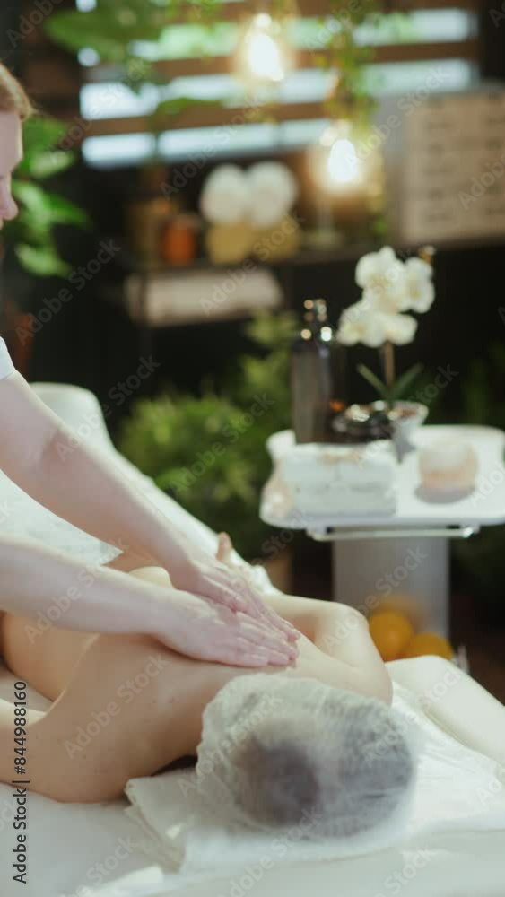 Healthcare time. massage therapist in spa salon do a therapeutic massage on massage table. Healthcare time. massage therapist in spa salon do a therapeutic massage on massage table.