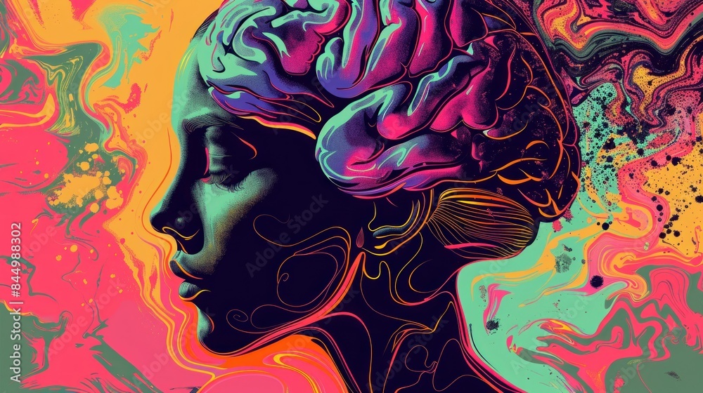 A woman with a brain on her head A woman with a brain on her head