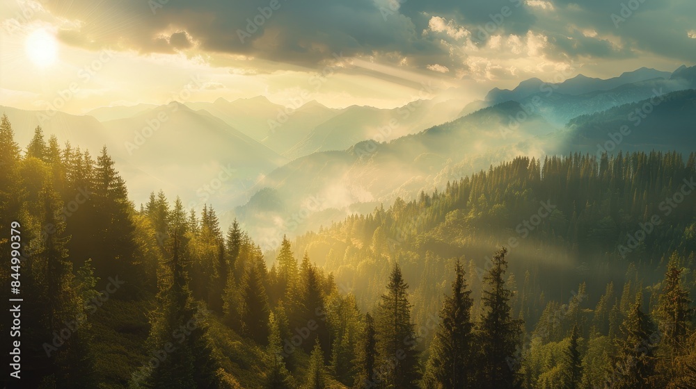 Obraz premium Mountain scenery with a sunlit evening ambiance