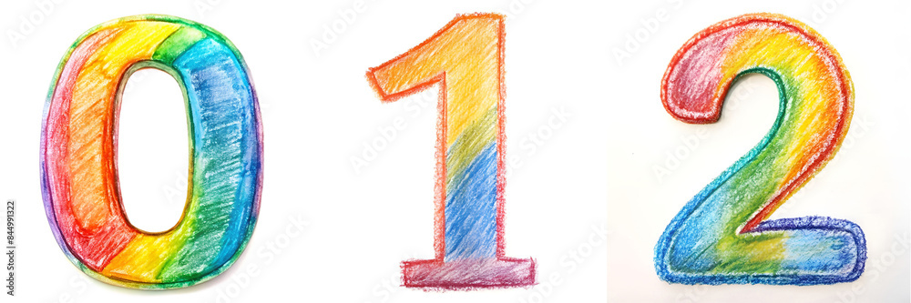 Numbers 0, 1, 2. Colorful Crayon Alphabet: Playful Children's Alphabet. Numbers 0, 1, 2. Colorful Crayon Alphabet: Playful Children's Alphabet.