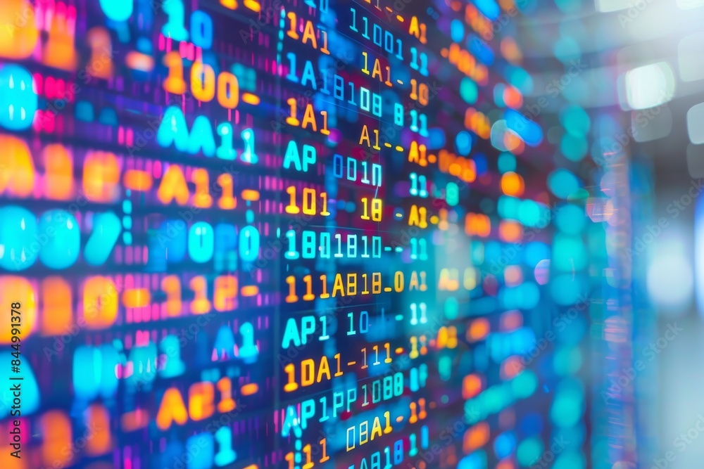 Colorful AI Data Stream in High Tech Environment, Digital Information Flow, Advanced Data Processing, Futuristic Concept