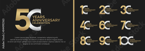 anniversary logo style set with gold and silver color can be use for celebration moment