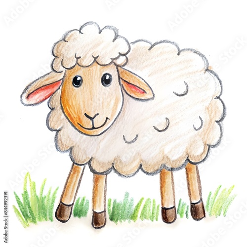 Child's Illustration of a Sheep: AI-Generated Hand-Drawn Representation photo