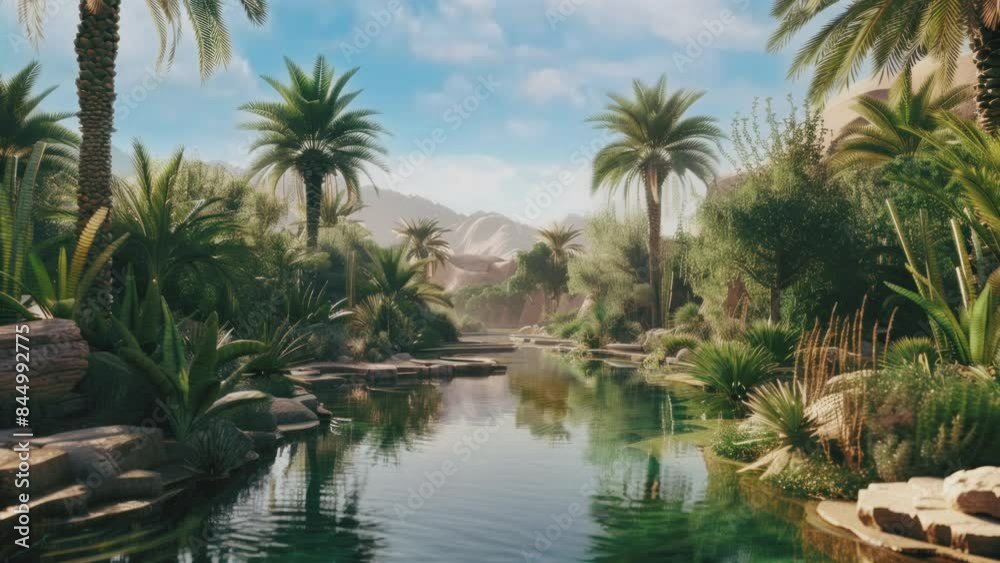 Discover the serene majesty of a jungle landscape with flowing waterfalls, swaying palm trees, and rocky terrain, presented in a smooth, looping 4k time-lapse animation. Discover the serene majesty of a jungle landscape with flowing waterfalls, swaying palm trees, and rocky terrain, presented in a smooth, looping 4k time-lapse animation.