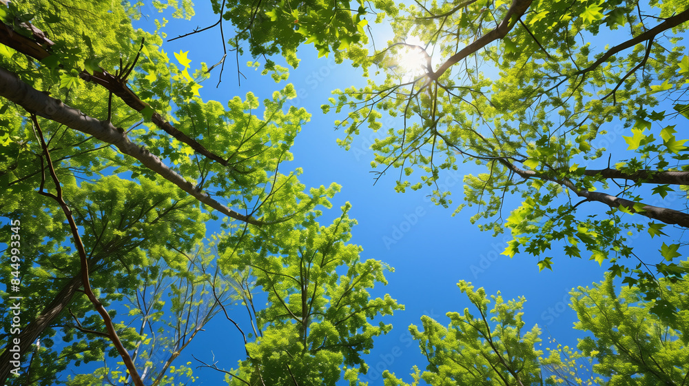 Fototapeta premium green leaves against blue sky