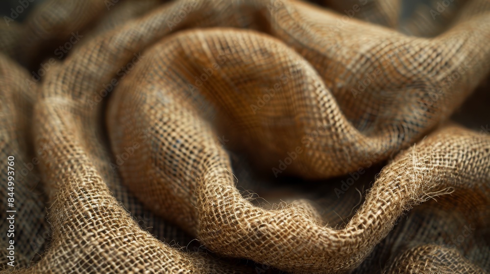 An intricate and detailed close-up of wrinkled and folded burlap fabric, showcasing textures and patterns ideal for backgrounds and design resources An intricate and detailed close-up of wrinkled and folded burlap fabric, showcasing textures and patterns ideal for backgrounds and design resources