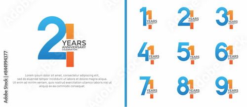 anniversary logo style set with blue and orange color can be use for celebration moment
