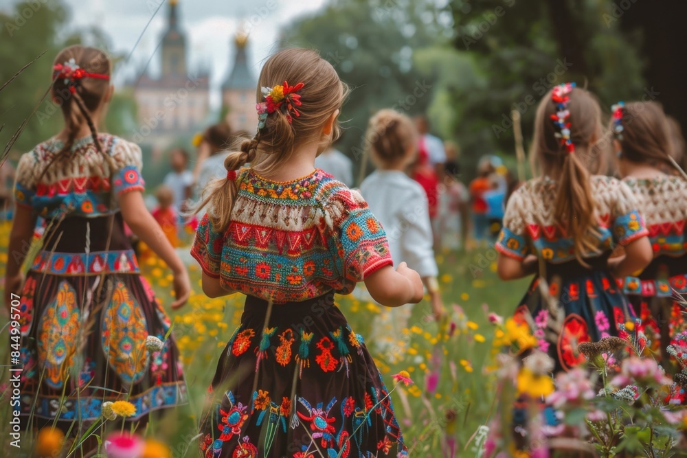 Naklejka premium Children in Traditional Polish Outfits in Warsaw Art Collage