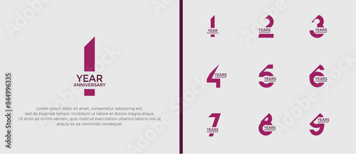 anniversary logo style set, purple color with slash can be use for celebration moment