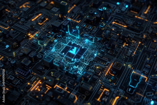 Wallpaper Mural AI Circuit Board with Neon Lights, Advanced Artificial Intelligence Technology, Futuristic Digital Components Torontodigital.ca