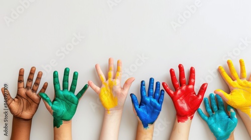 Children s hands with ten fingers on white background