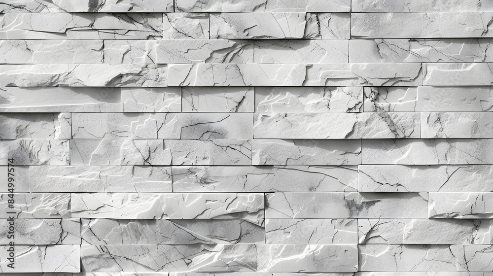 Fototapeta premium White brick wall texture background for stone tile block painted in grey light color wallpaper modern interior and exterior and backdrop design.