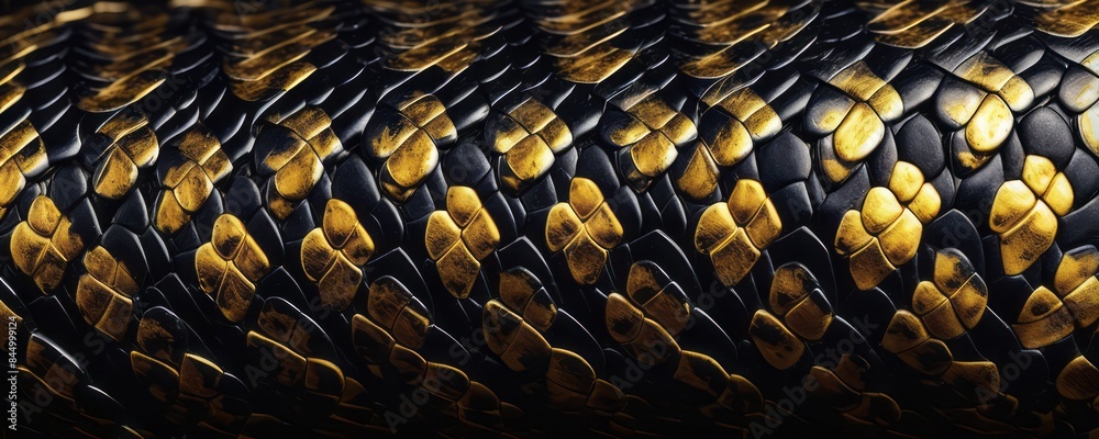 Gold and black python, snake or reptile skin background. King snake ...