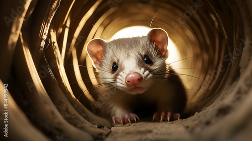 Cheeky ferret darting through tunnels, pure amusement