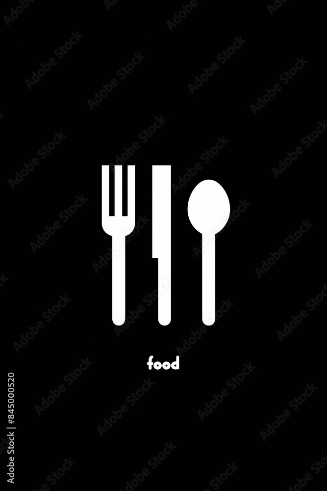 A black and white image of a fork, knife A black and white image of a fork, knife