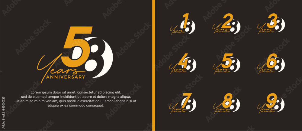 anniversary logo style set with yellow and white color can be use for celebration moment anniversary logo style set with yellow and white color can be use for celebration moment