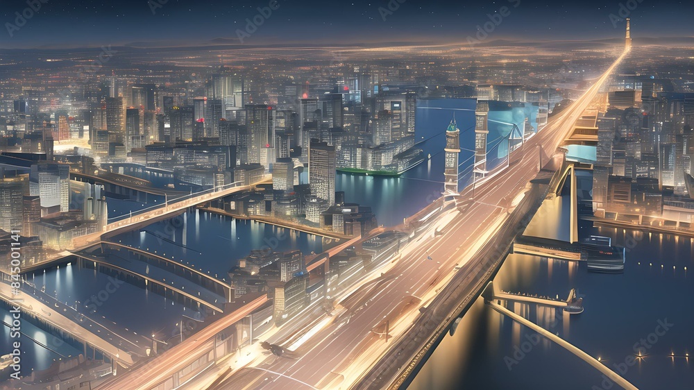 Naklejka premium 夜の都市景_23 (night city landscape_23)