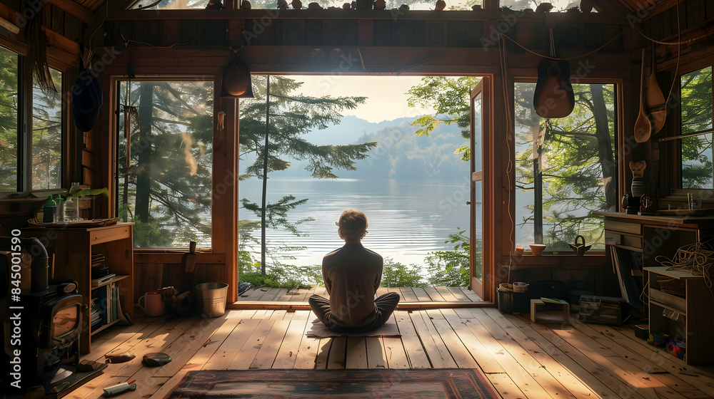 Meditating in a Tranquil Cabin by the Lake
Meditating in a Tranquil Cabin by the Lake