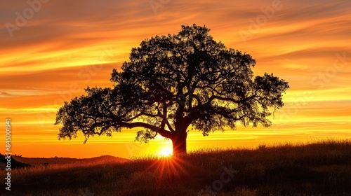 Sunset Silhouette of an Oak Tree