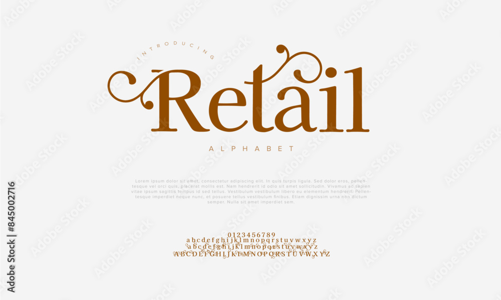 Retail premium luxury elegant alphabet letters and numbers. Vintage wedding typography classic serif font decorative vintage retro. creative vector illustration Retail premium luxury elegant alphabet letters and numbers. Vintage wedding typography classic serif font decorative vintage retro. creative vector illustration