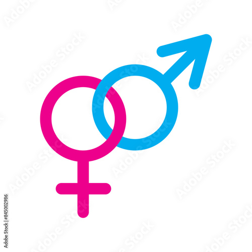 Gender symbols icon. Male and female signs. Pink and blue. Simple vector graphic.