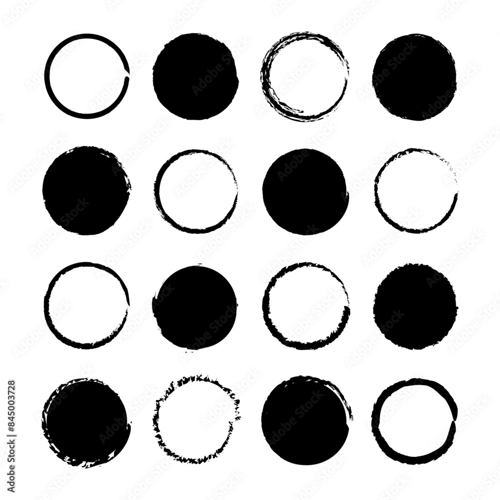 Grunge circle icons. Hand drawn vector. Abstract round shapes. Black white design. Grunge circle icons. Hand drawn vector. Abstract round shapes. Black white design.