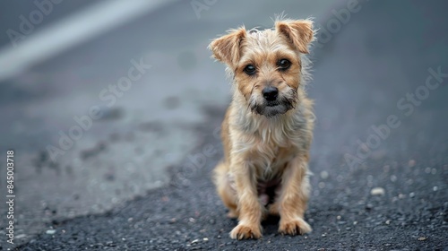 Animal abuse Small dog appearing fearful and distressed on street