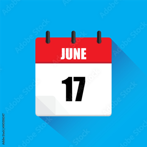 Calendar icon June. Red header June. Date number seventeen. Blue background.