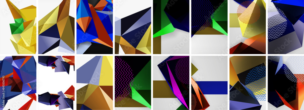Set of low poly triangles poster geometric backgrounds. Vector Illustration For Wallpaper, Banner, Background, Card, Book Illustration, landing page Set of low poly triangles poster geometric backgrounds. Vector Illustration For Wallpaper, Banner, Background, Card, Book Illustration, landing page