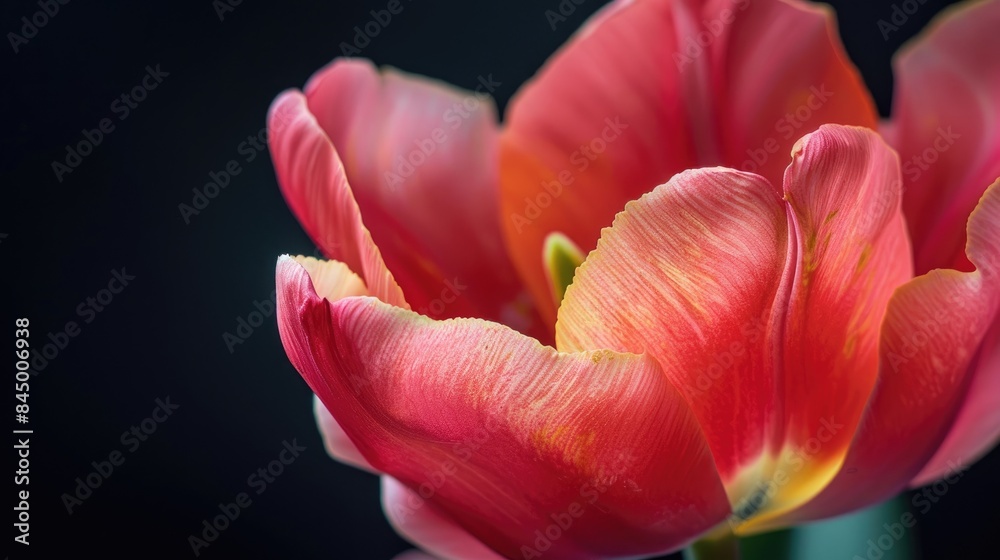Bright tulip flower close up on dark backdrop Bright tulip flower close up on dark backdrop