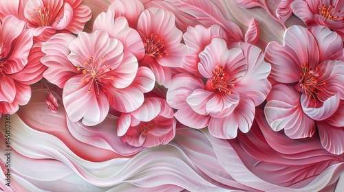 Beautiful pink and white flowers with gentle waves of petals create a stunning visual display, perfect for backgrounds and artistic designs. photo