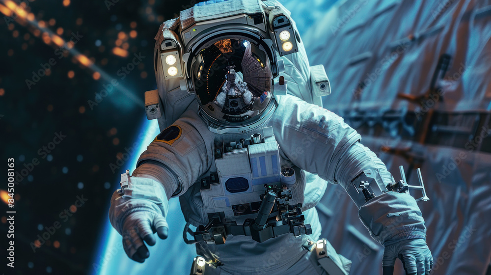 Astronauts wear full-body space suits to operate in space. Astronauts wear full-body space suits to operate in space.