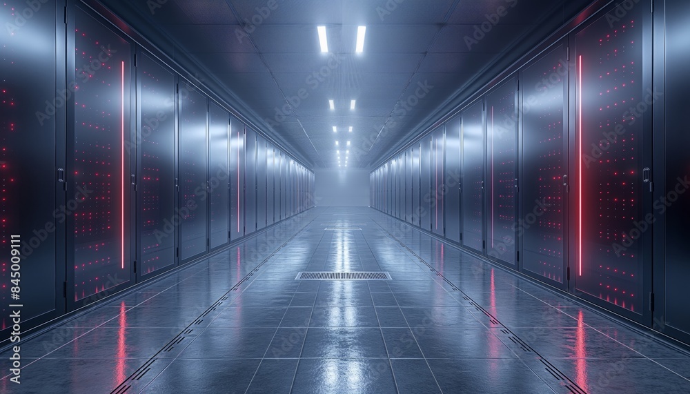 Server room with futuristic red lighting
