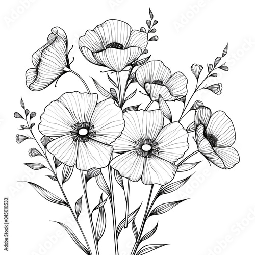 Hand drawn simple flower design on white background