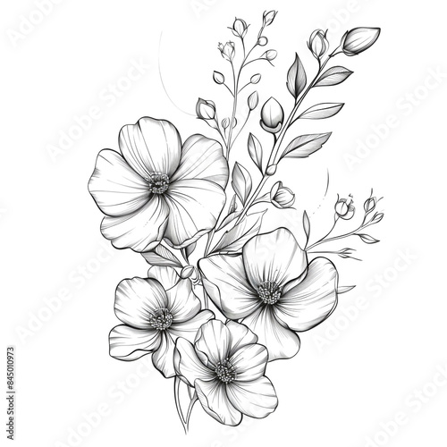 Hand drawn simple flower design on white background
