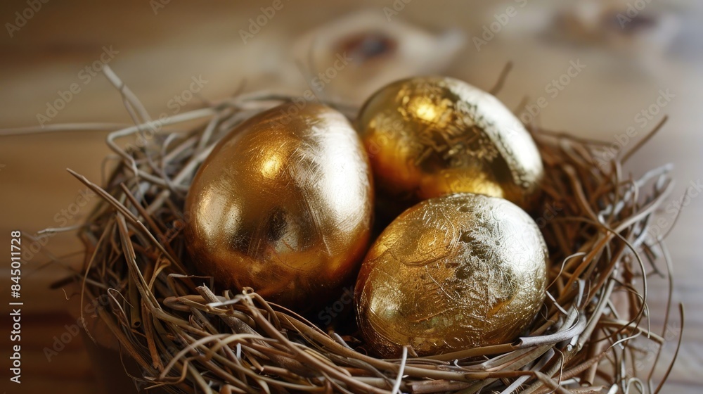 Easter keepsake gilded wooden eggs nestled in a nest Easter keepsake gilded wooden eggs nestled in a nest