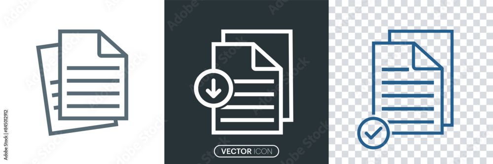 Document icons in different style. Paper document, Document vector icons isolated design. Linear File icon in different styles. vector illustration.
Document icons in different style. Paper document, Document vector icons isolated design. Linear File icon in different styles. vector illustration.
