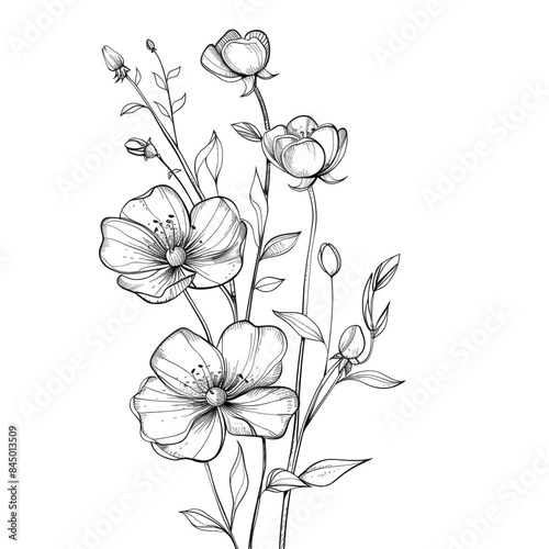 Hand drawn simple flower design on white background