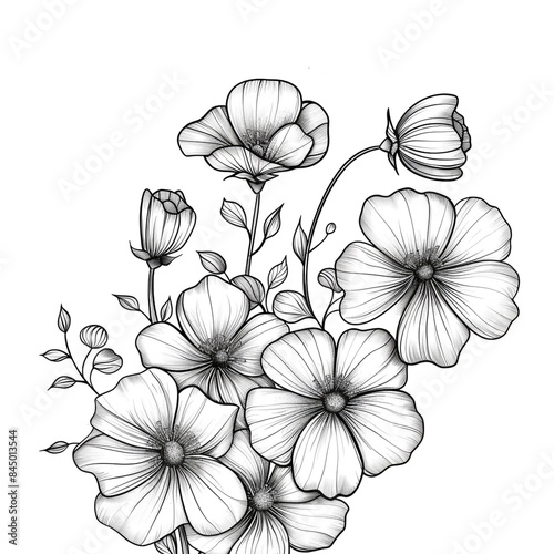 Hand drawn simple flower design on white background