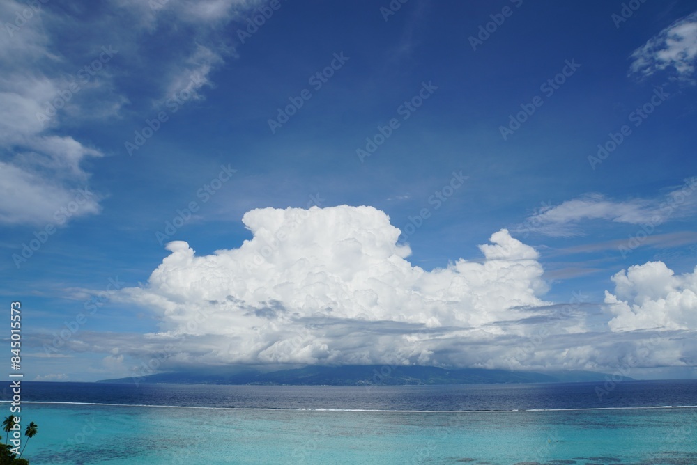 Fototapeta Tahiti Island view from Moorea Island - Belvédère observatory