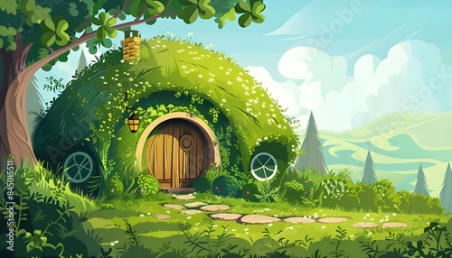 Fairy Tale Village. Leprechaun house. Nature landscape 