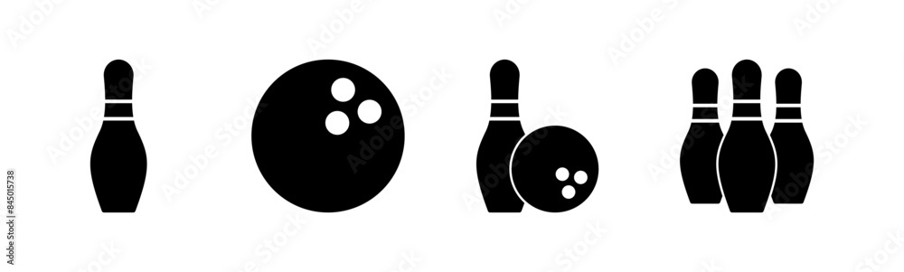 Bowling icon set. bowling ball and pin icon. bowling pins Bowling icon set. bowling ball and pin icon. bowling pins