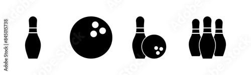 Bowling icon set. bowling ball and pin icon. bowling pins