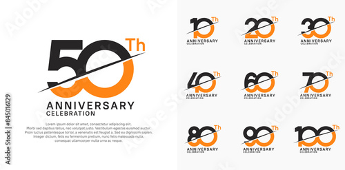 anniversary logotype vector set with black and orange color and slash for celebration day