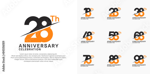 anniversary logotype vector set with black and orange color and slash for celebration day