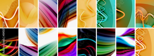 Collection of abstract background with waves, colorful shapes and 3d shadow effect. Vector Illustration For Wallpaper, Banner, Background, Card, Book Illustration, landing page