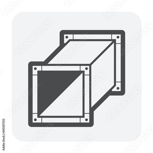 Square straight duct vector icon. Galvanized steel sheet with flange for ductwork by install on ceiling to distributing supplying hot cold air in hvac or air conditioning, ventilation system.

